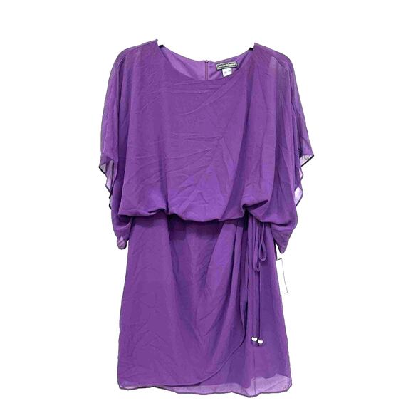 NWT Sz 14 Jessica Howard Purple Faux Wrap Dress. Belt Has Rhinestone Rings. - Picture 1 of 6